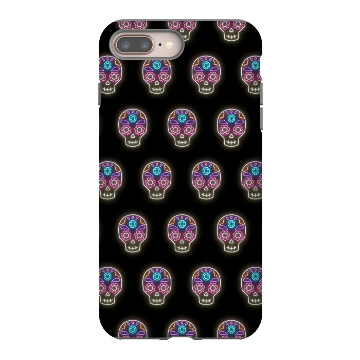iPhone 8 plus StrongFit Neon sugar skull pattern by Laura Nagel