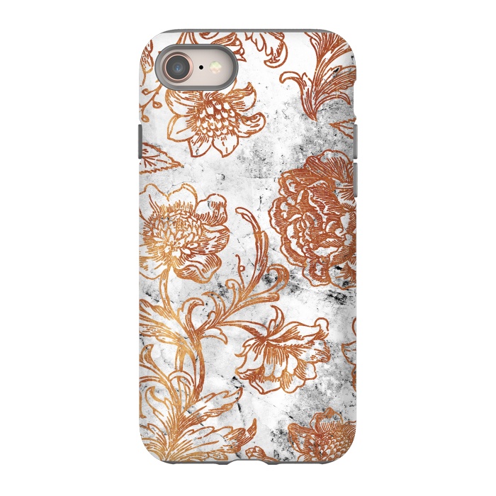iPhone 8 StrongFit Golden flowers line art on white marble by Oana 