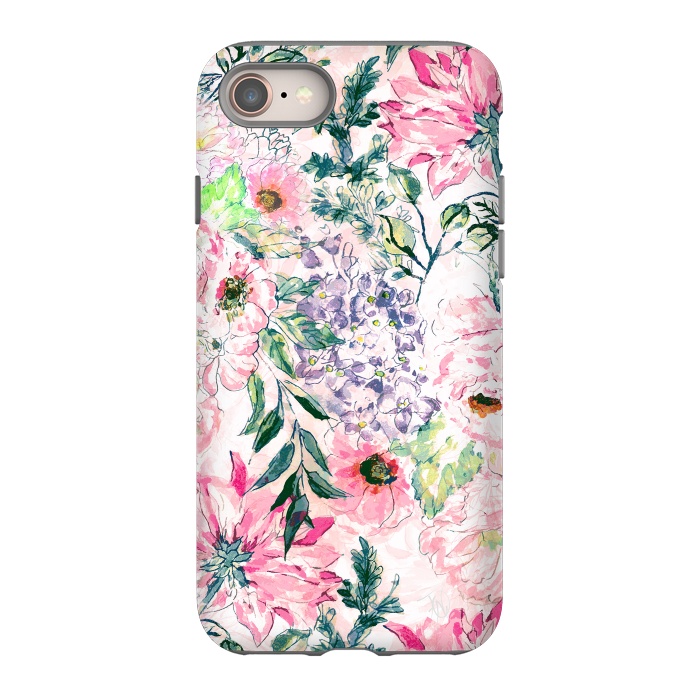 iPhone 8 StrongFit Boho chic watercolor pink floral hand paint by InovArts