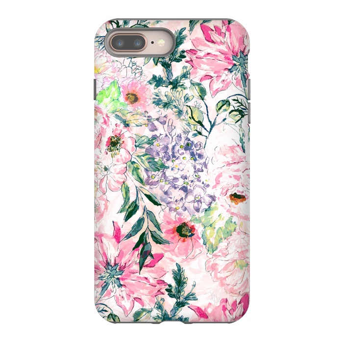 iPhone 8 plus StrongFit Boho chic watercolor pink floral hand paint by InovArts