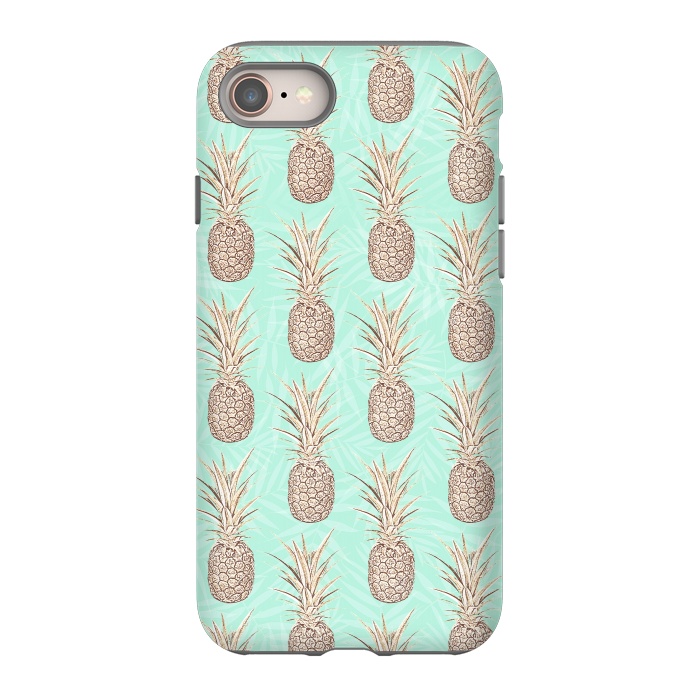 iPhone 8 StrongFit Golden and mint pineapples pattern by InovArts