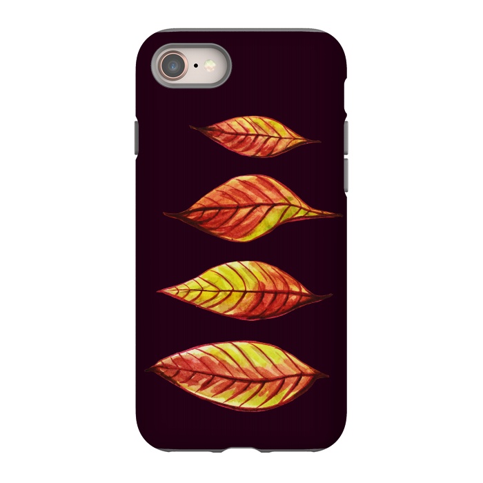iPhone 8 StrongFit Four Red Yellow Ink Watercolor Painted Autumn Leaves by Boriana Giormova