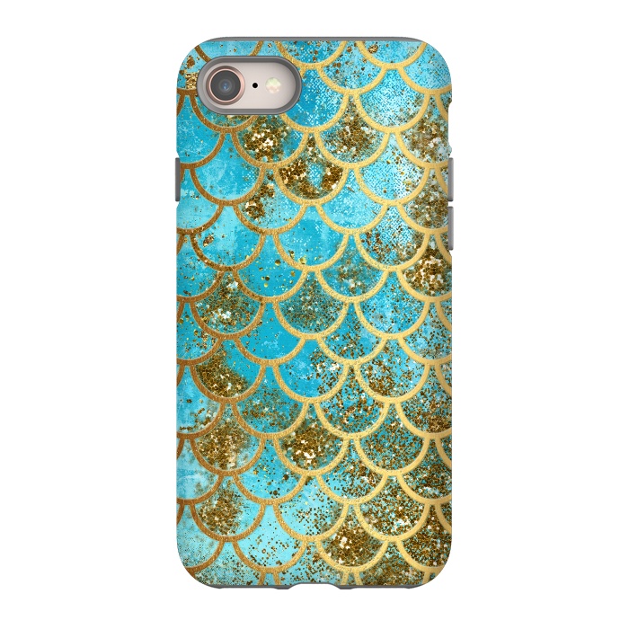 iPhone 8 StrongFit Blue, Glitter and Gold Mermaid Scales by  Utart