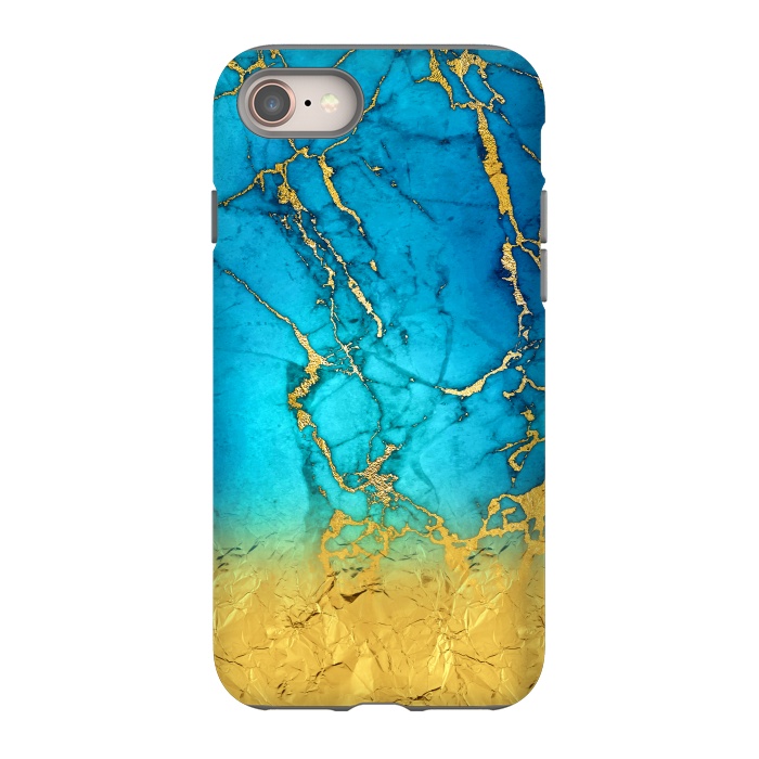 iPhone 8 StrongFit Sea Blue and Sun Gold Marble and Glitter by  Utart