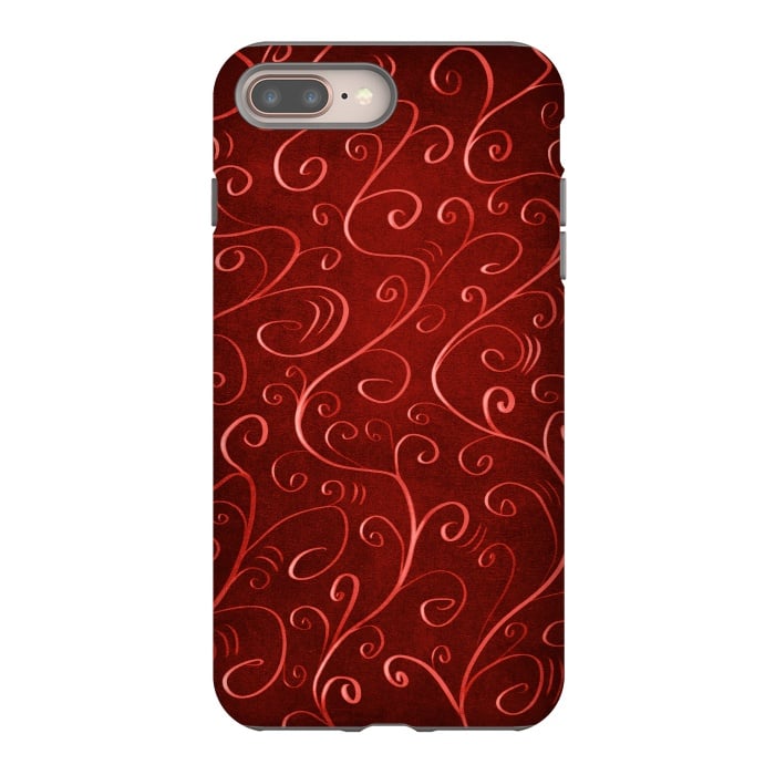 iPhone 8 plus StrongFit Whimsical Elegant Textured Red Swirl Pattern by Boriana Giormova
