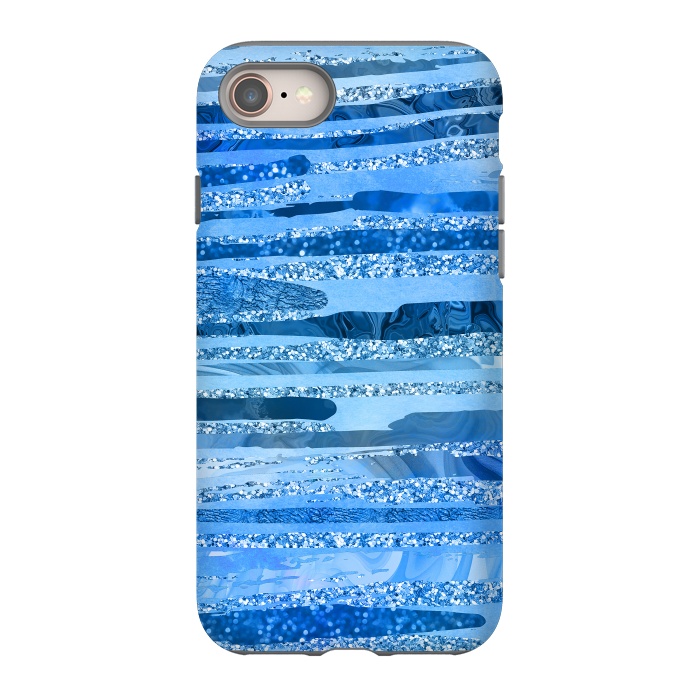 iPhone 8 StrongFit Blue And Aqua Glitter Stripes by Andrea Haase