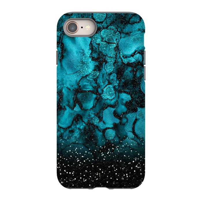 iPhone 8 StrongFit Indigo Blue Marble and Black Glitter by  Utart