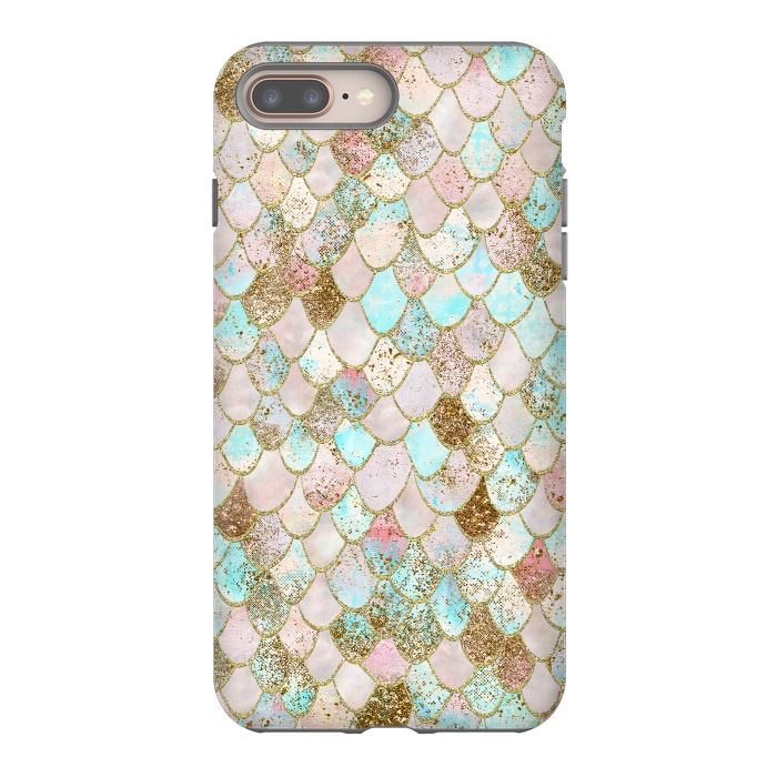 iPhone 8 plus StrongFit Watercolor Wonky Gold Glitter Pastel Summer Mermaid Scales  by  Utart
