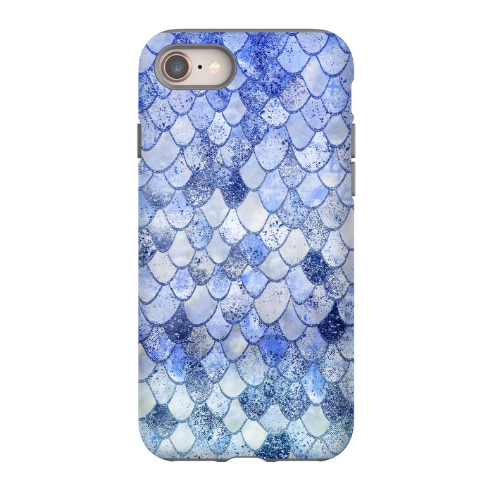 iPhone 8 StrongFit Blue Summer Wonky Watercolor and Glitter Mermaid Scales by  Utart