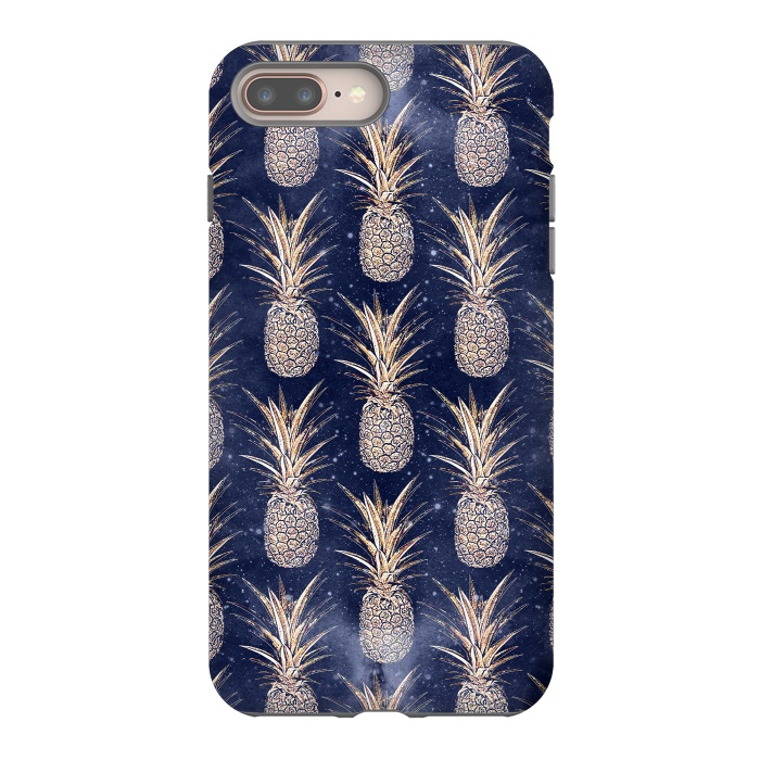 iPhone 8 plus StrongFit Modern Golden pineapples nebula pattern by InovArts