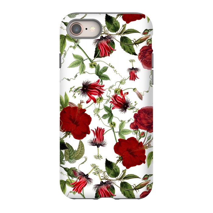 iPhone 8 StrongFit Red Hibiscus and Passiflora Pattern on White by  Utart