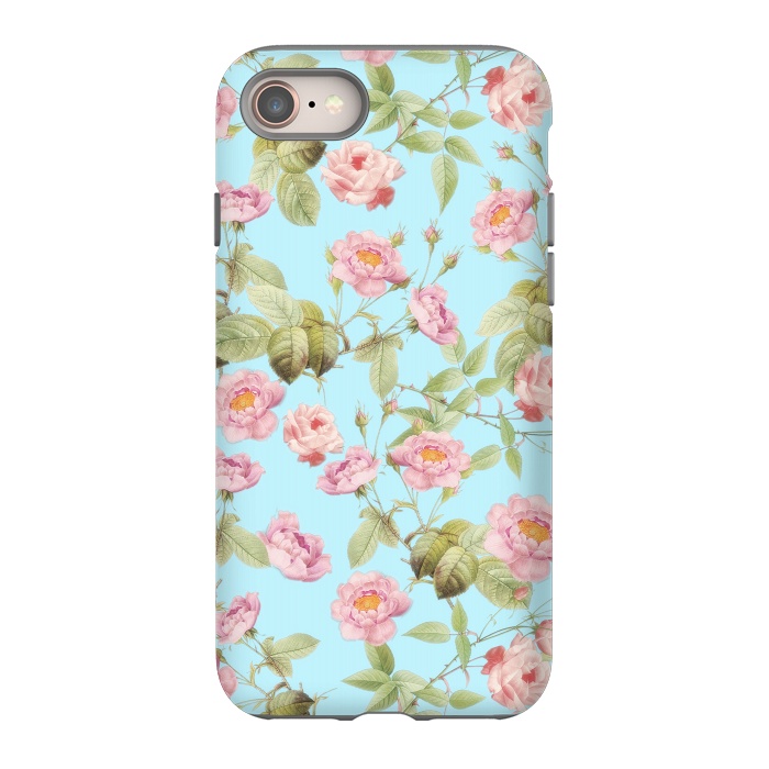iPhone 8 StrongFit Pastel Teal and Pink Roses Pattern by  Utart