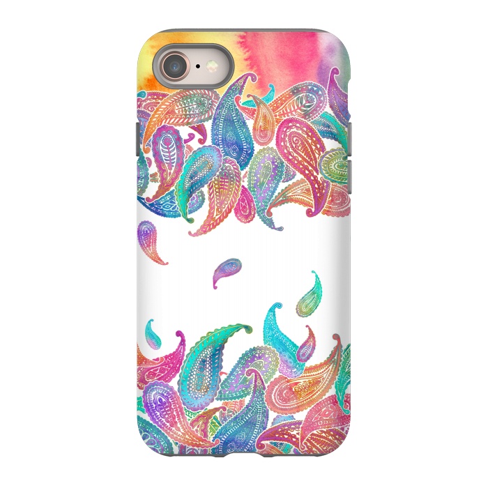 iPhone 8 StrongFit Rainbow Paisley Rain on White by Micklyn Le Feuvre