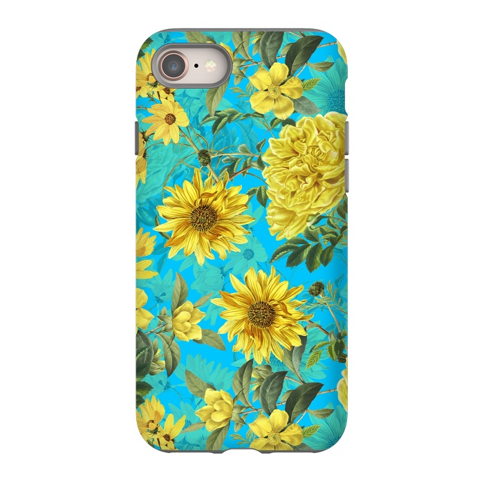 iPhone 8 StrongFit Sunflowers and Yellow Roses on Teal Pattern by  Utart