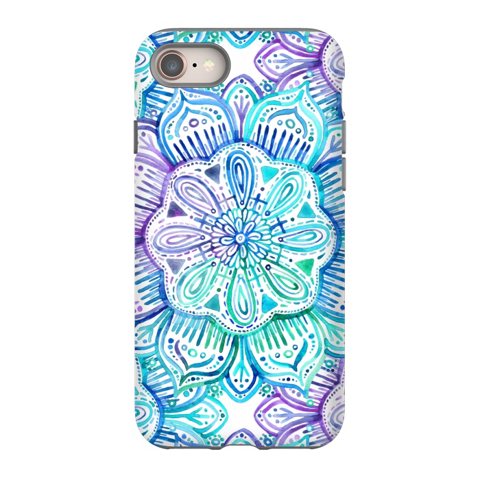 iPhone 8 StrongFit Iridescent Aqua and Purple Watercolor Mandala by Micklyn Le Feuvre