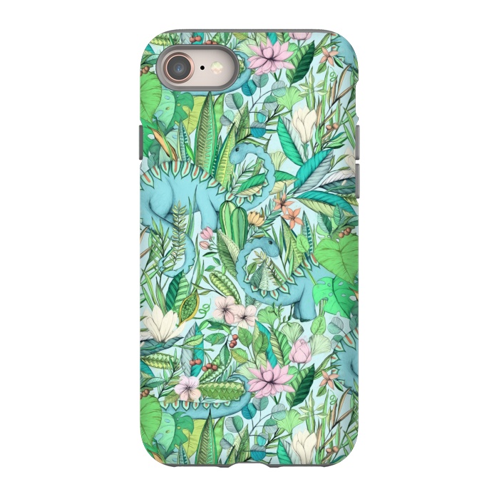 iPhone 8 StrongFit Summer Floral with Dinosaurs by Micklyn Le Feuvre