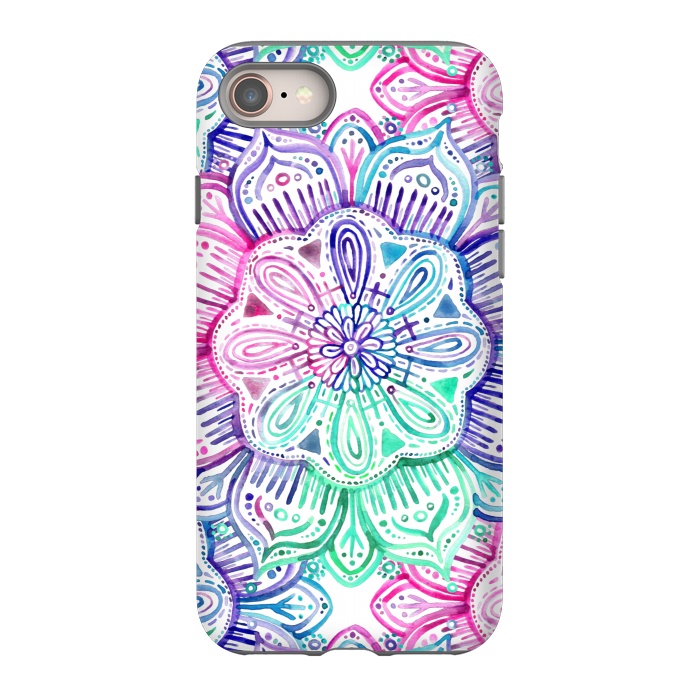 iPhone 8 StrongFit Watercolor Mandala in Mint, Magenta and Purple by Micklyn Le Feuvre