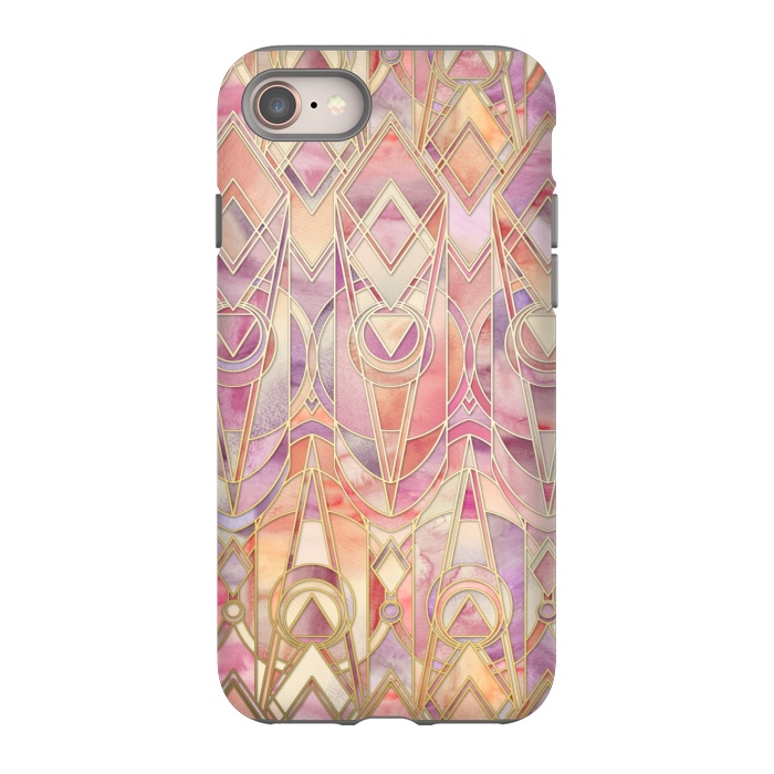iPhone 8 StrongFit Glowing Coral and Amethyst Art Deco Pattern by Micklyn Le Feuvre