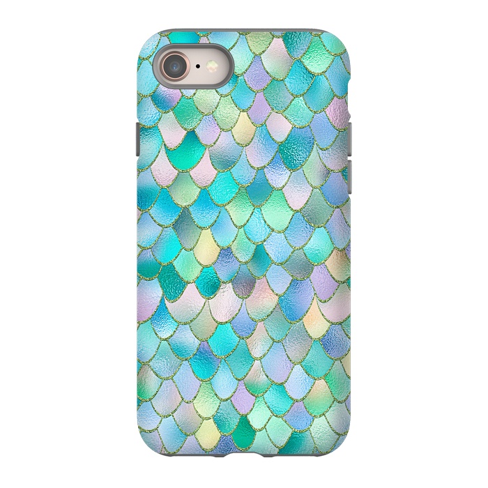 iPhone 8 StrongFit Teal and Green Wonky Metal Mermaid Scales by  Utart