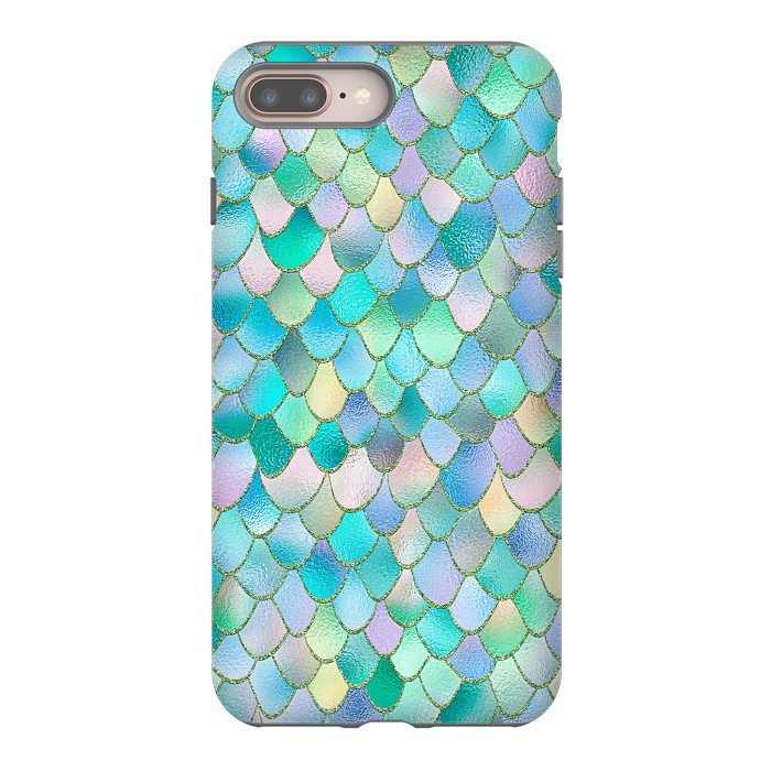 iPhone 8 plus StrongFit Teal and Green Wonky Metal Mermaid Scales by  Utart