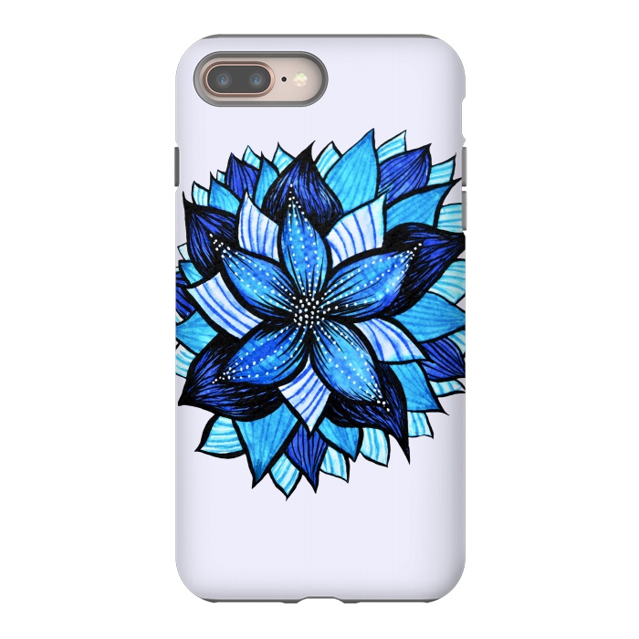 iPhone 8 plus StrongFit Beautiful Abstract Hand Drawn Zentangle Blue Flower by Boriana Giormova