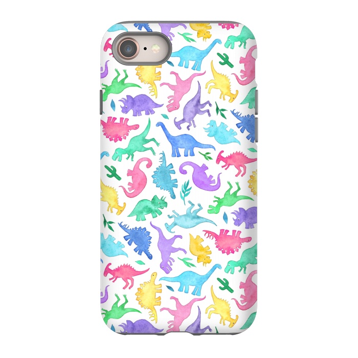 iPhone 8 StrongFit Ditsy Dinos in Bright Pastels on White by Micklyn Le Feuvre