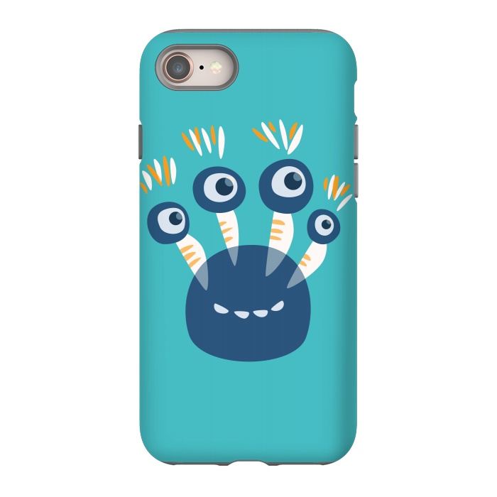 iPhone 8 StrongFit Cute Blue Cartoon Monster With Four Eyes by Boriana Giormova