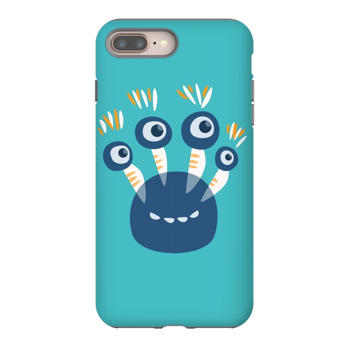 iPhone 8 plus StrongFit Cute Blue Cartoon Monster With Four Eyes by Boriana Giormova