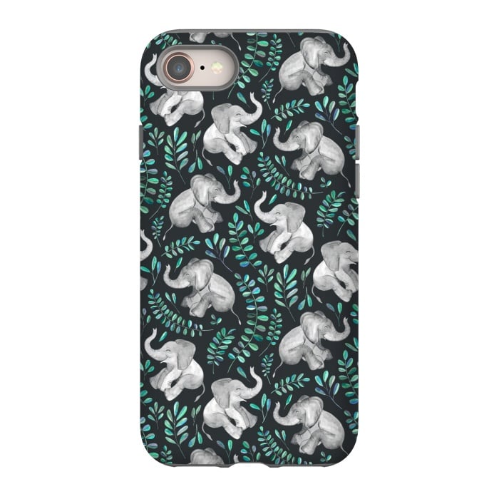 iPhone 8 StrongFit Laughing Baby Elephants by Micklyn Le Feuvre