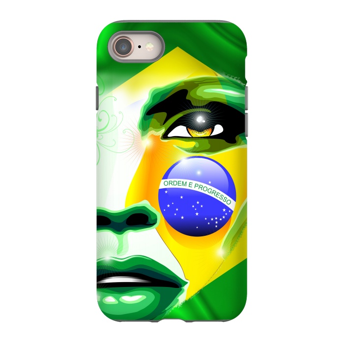 iPhone 8 StrongFit Brazil Flag Colors on Beautiful Girl Portrait by BluedarkArt
