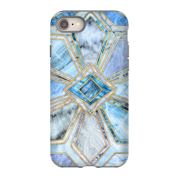 iPhone 8 StrongFit Geometric Gilded Stone Tiles in Soft Blues by Micklyn Le Feuvre