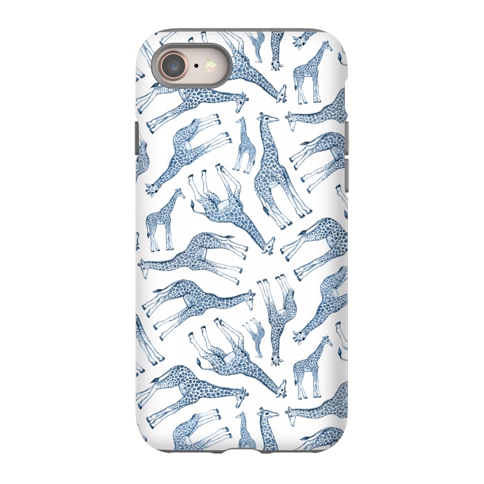 iPhone 8 StrongFit Little Giraffes in Monochrome Blue and White by Micklyn Le Feuvre