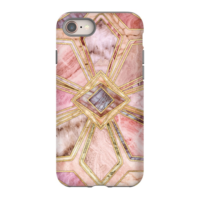 iPhone 8 StrongFit Geometric Gilded Stone Tiles in Blush Pink, Peach and Coral by Micklyn Le Feuvre