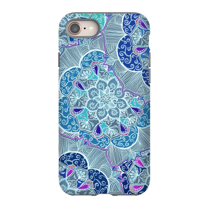 iPhone 8 StrongFit Fresh Doodle in Teal Blue, Purple and Grey by Micklyn Le Feuvre