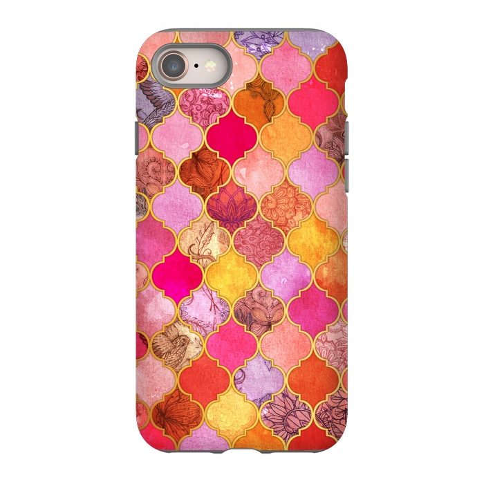 iPhone 8 StrongFit Hot Pink, Gold, Tangerine & Taupe Decorative Moroccan Tile Pattern by Micklyn Le Feuvre