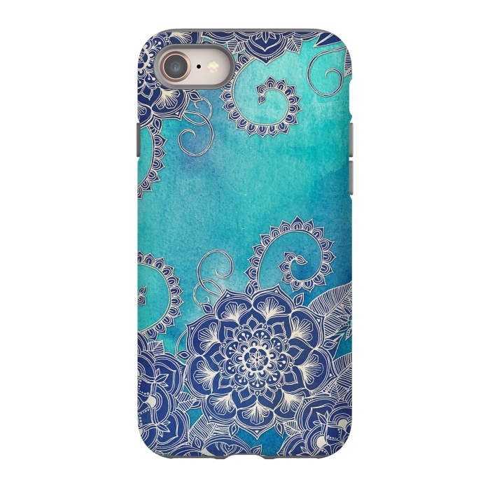 iPhone 8 StrongFit Mermaid's Garden - Navy & Teal Floral on Watercolor by Micklyn Le Feuvre