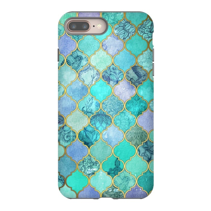 iPhone 8 plus StrongFit Cool Jade Icy Mint Decorative Moroccan Tile Pattern by Micklyn Le Feuvre