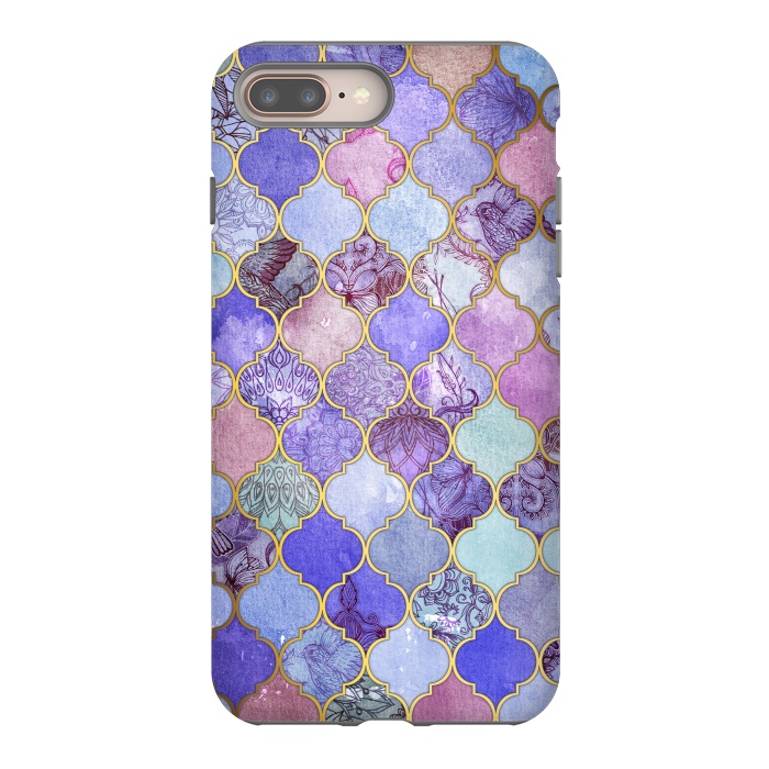 iPhone 8 plus StrongFit Royal Purple, Mauve & Indigo Decorative Moroccan Tile Pattern by Micklyn Le Feuvre