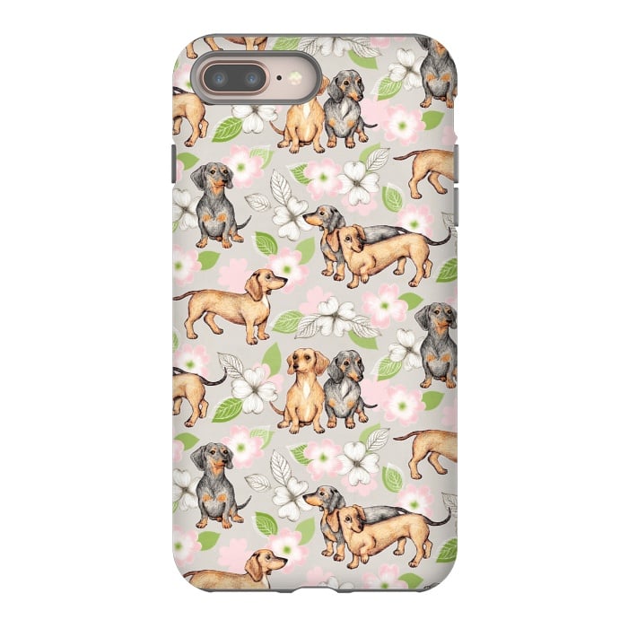 iPhone 8 plus StrongFit Dachshunds and dogwood blossoms by Micklyn Le Feuvre