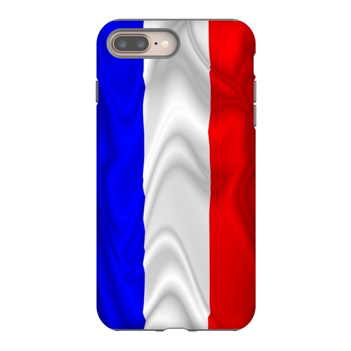 iPhone 8 plus StrongFit France Flag Waving Digital Silk Satin Fabric  by BluedarkArt