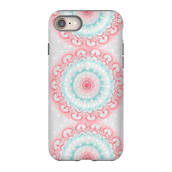 iPhone 8 StrongFit Faded Coral & Mint Mandalas on Grey by Tangerine-Tane