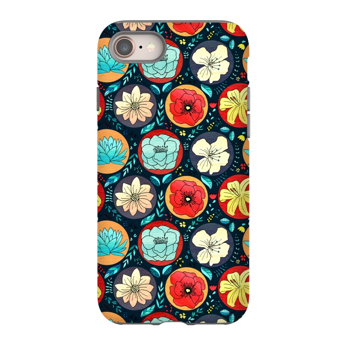 iPhone 8 StrongFit Navy Polka Dot Floral  by Tigatiga