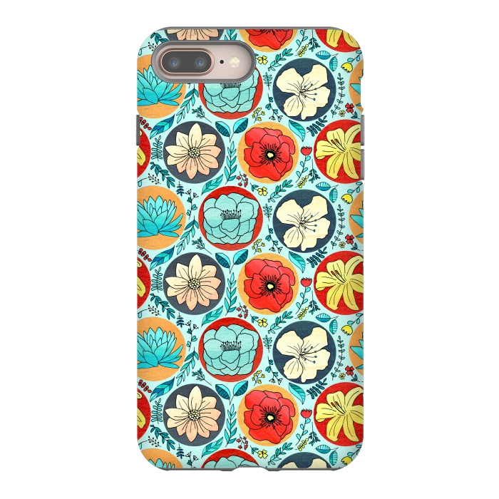 iPhone 8 plus StrongFit Polka Dot Floral On Navy  by Tigatiga