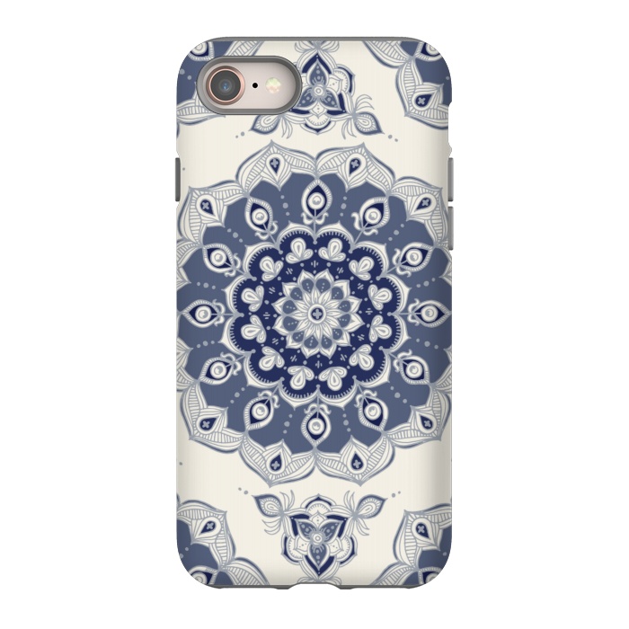 iPhone 8 StrongFit Grey Blue Monochrome Floral Mandala by Micklyn Le Feuvre