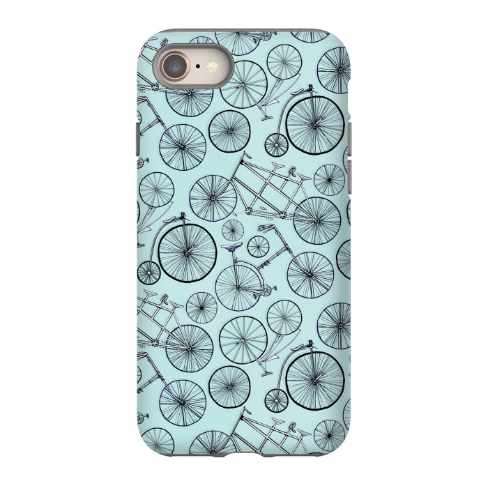 iPhone 8 StrongFit Vintage Bicycles on Blue  by Tigatiga