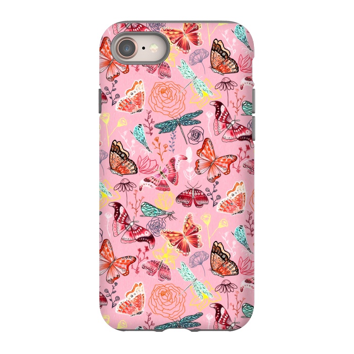 iPhone 8 StrongFit Butterflies, Dragonflies and Moths on Pink  by Tigatiga