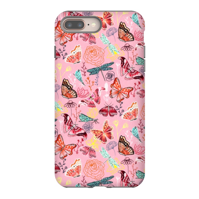 iPhone 8 plus StrongFit Butterflies, Dragonflies and Moths on Pink  by Tigatiga