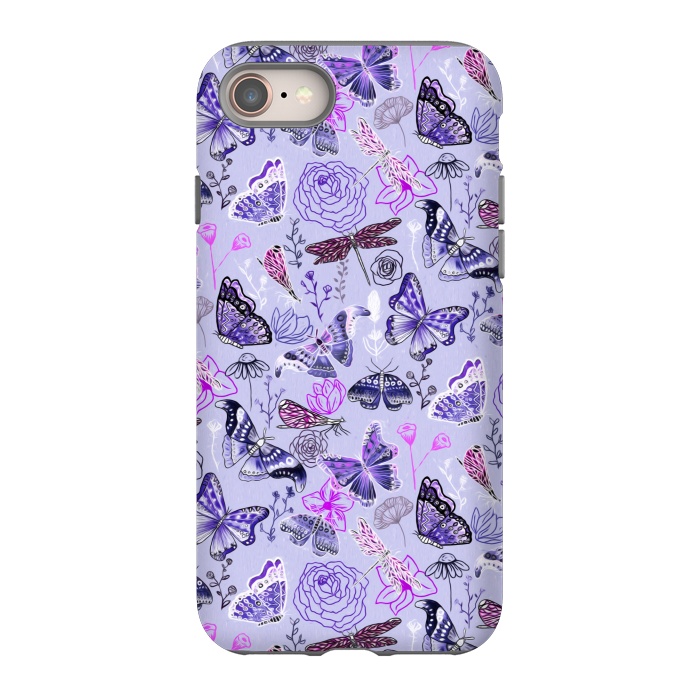 iPhone 8 StrongFit Butterflies, Dragonflies and Moths on Purple by Tigatiga