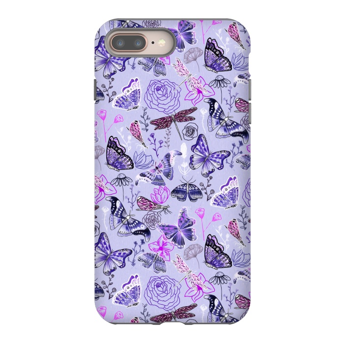 iPhone 8 plus StrongFit Butterflies, Dragonflies and Moths on Purple by Tigatiga