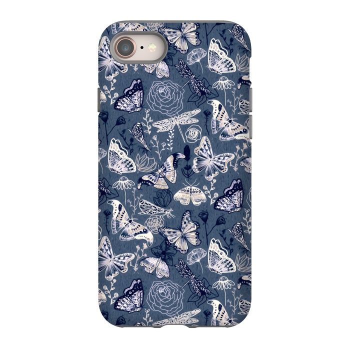 iPhone 8 StrongFit Butterflies, Dragonflies and Moths on Navy  by Tigatiga